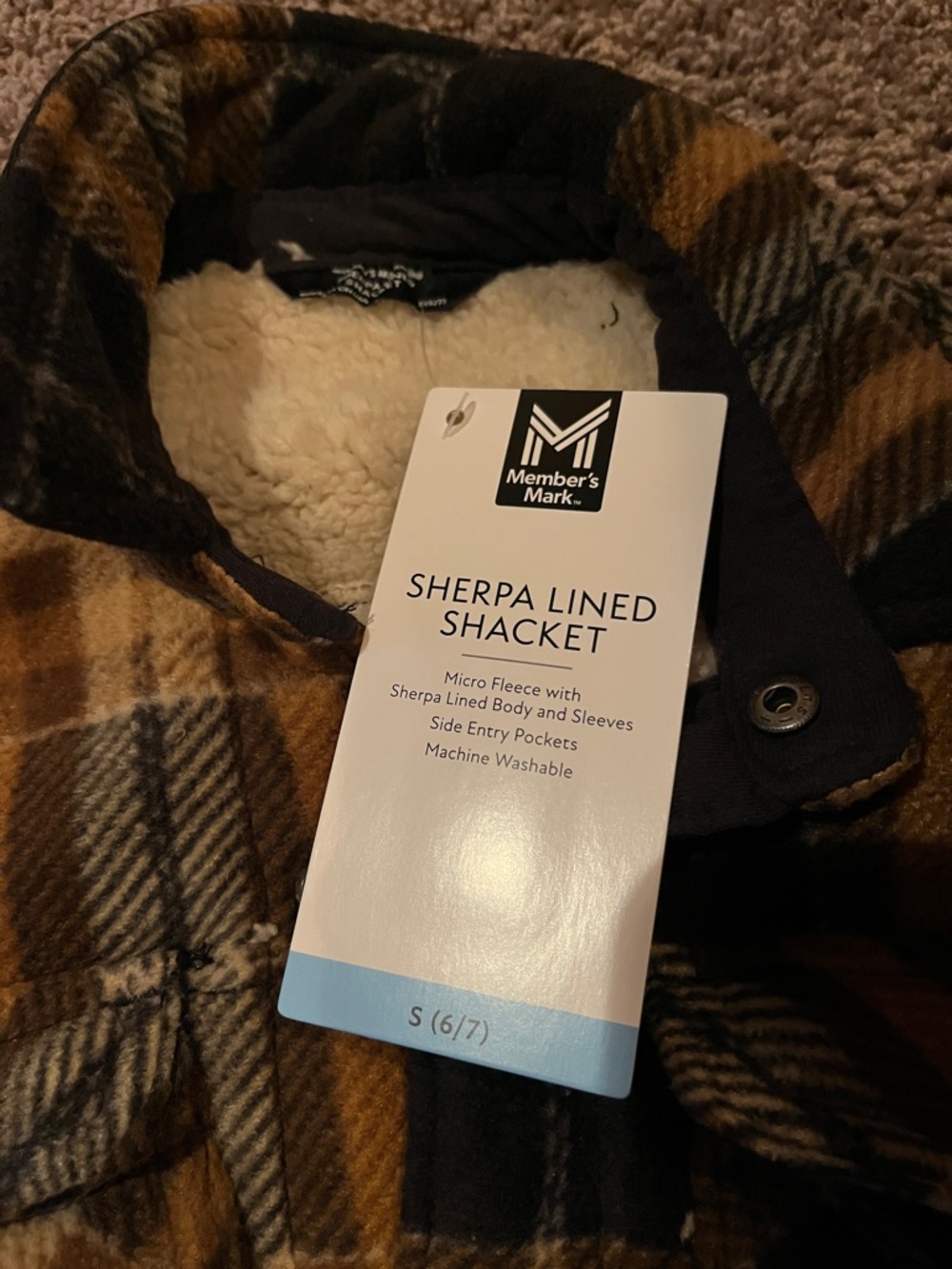 Member's Mark Sherpa Lined Shacket - Brown Plaid NEW with Tags